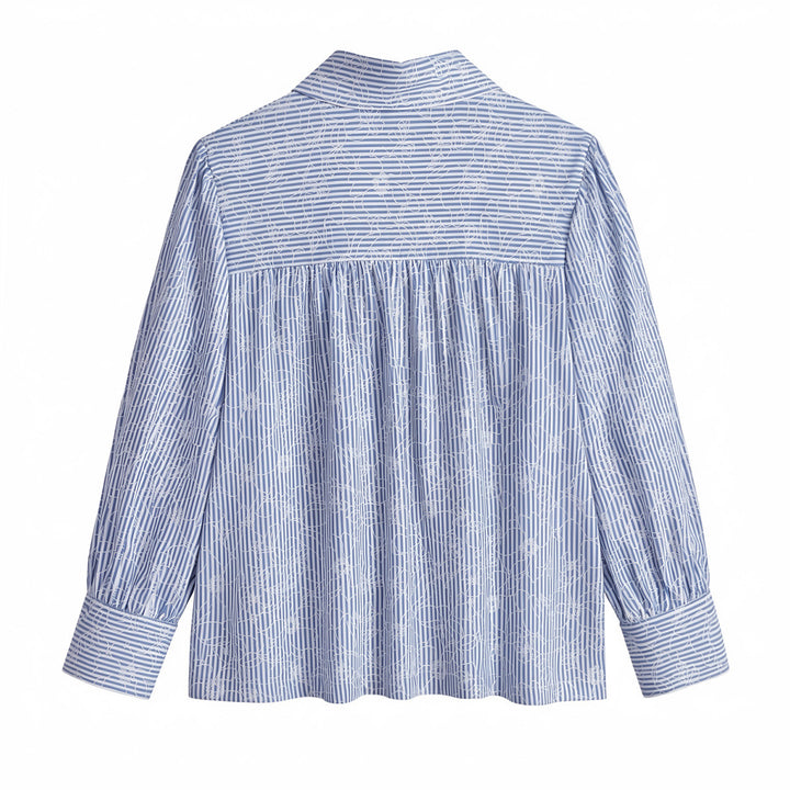 Damen Hemdbluse mit floralem Linienmuster und weitem Klappkragen Drune