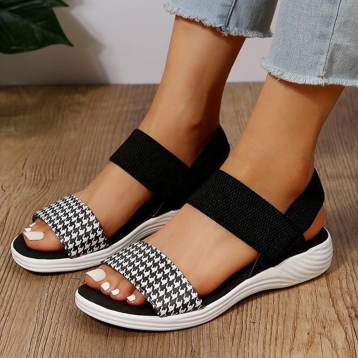 Damen Strick‑Sandalen mit elastischen Riemen und dämpfender Plateau‑Sohle Drune