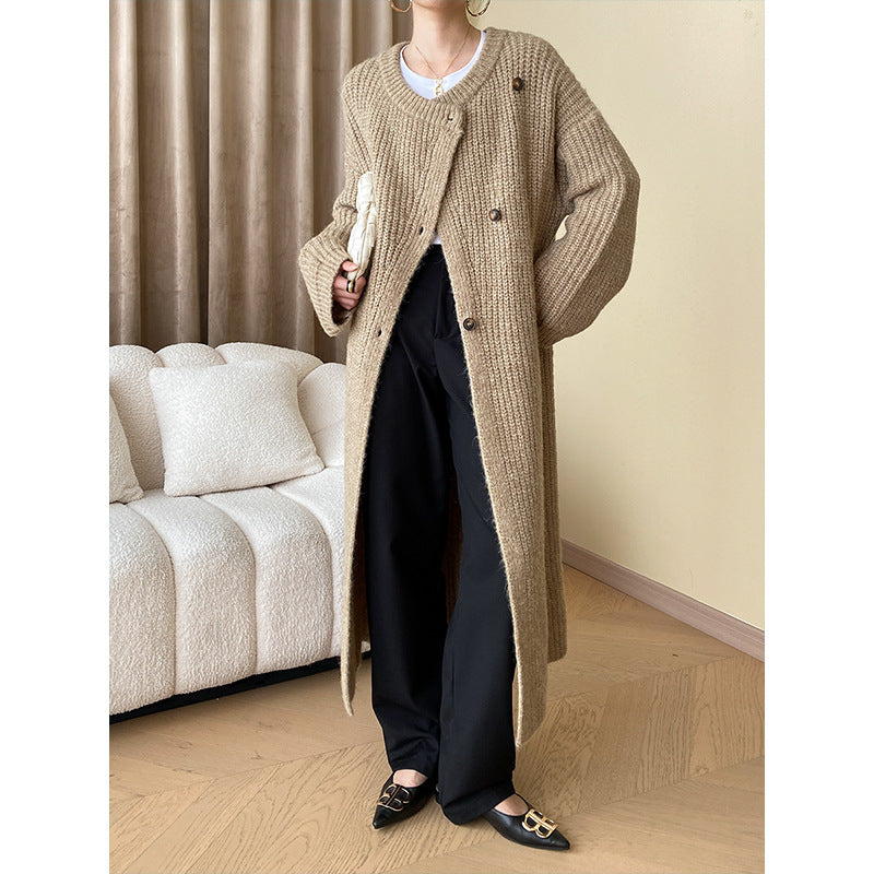 Damen langer Strickmantel mit strukturiertem Muster Drune