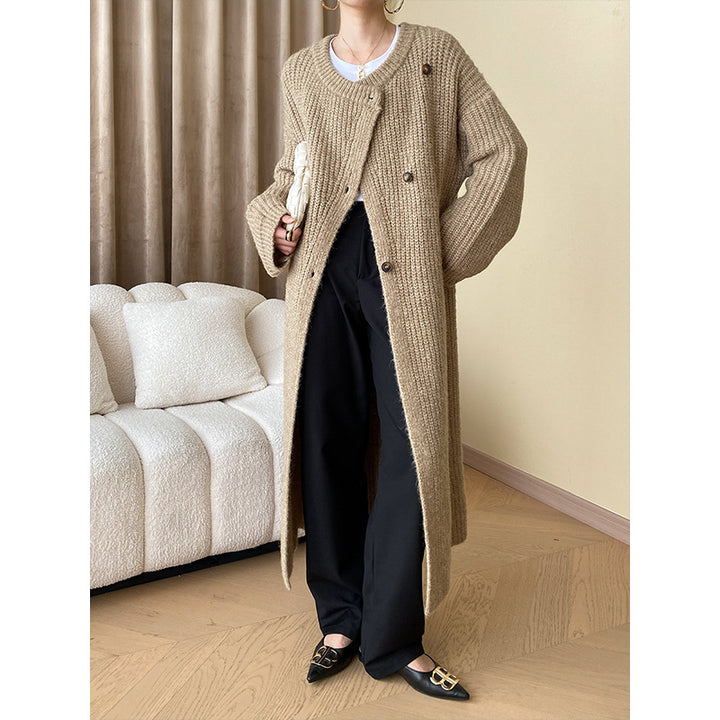 Damen langer Strickmantel mit strukturiertem Muster Drune