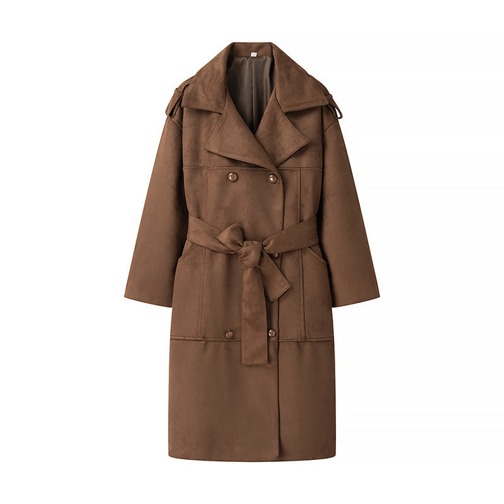 Damen nan taillierter veganer Trenchcoat mit Schalkragen, Bindegürtel und Schulterriegeln Drune