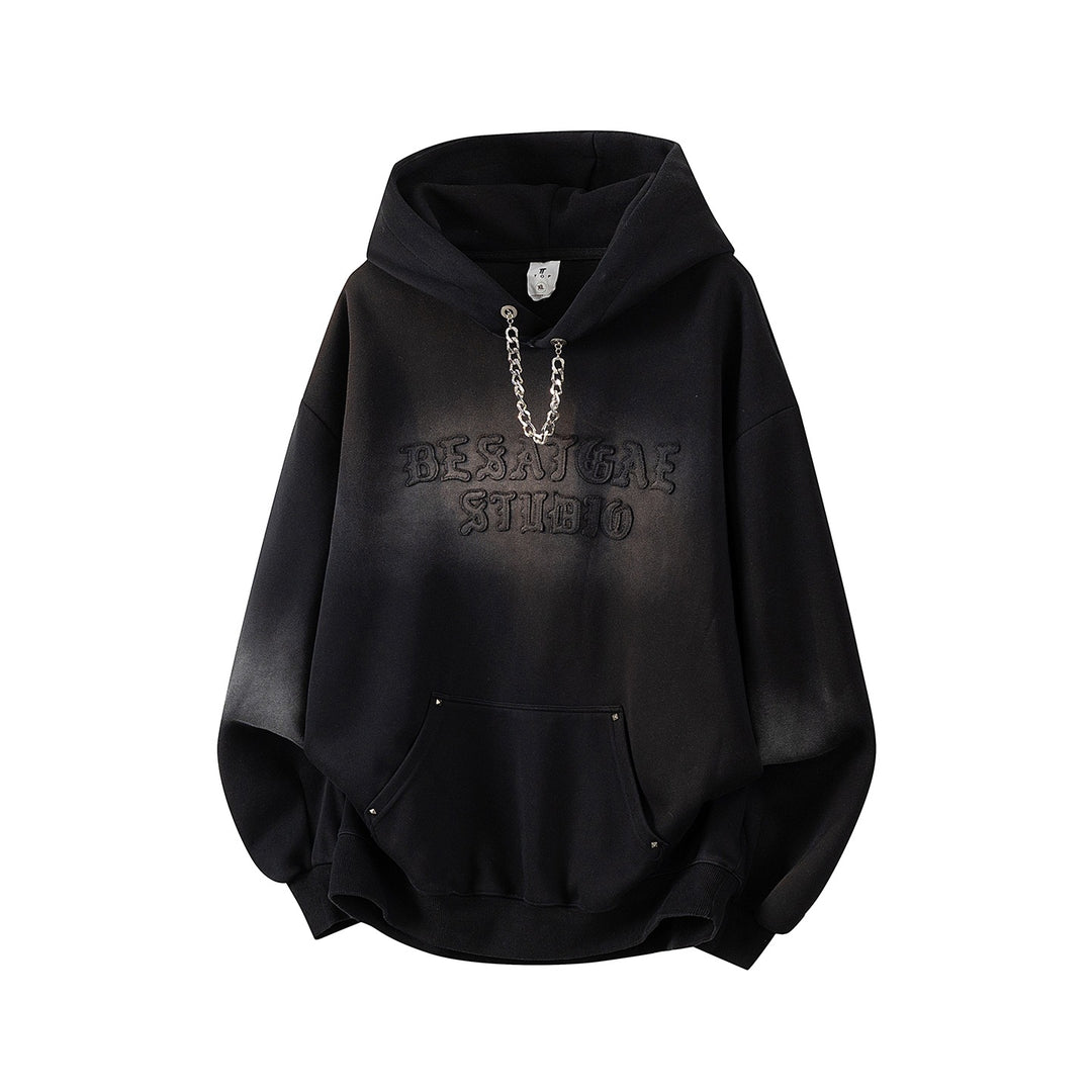 Unisex Oversize Kapuzenpullover mit handschriftlichem Grafik-Print, Kängurutasche & geripptem Saum Drune