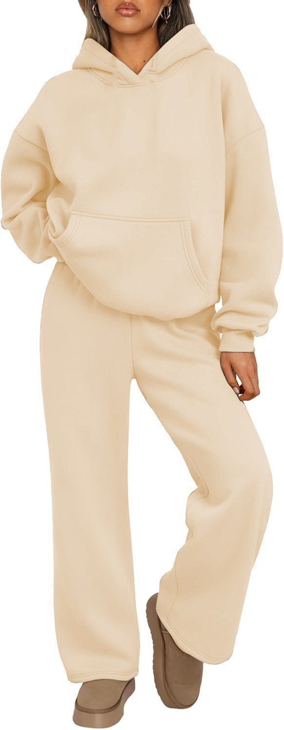 Damen nan Cozy-Loungewear-Set mit oversized Kapuzenpullover, Kängurutasche und weiten Palazzo-Jogginghose Drune