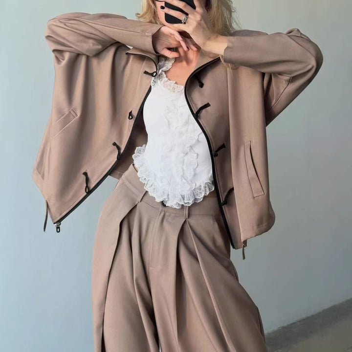Damen modische Kapuzenjacke mit durchgehendem Reißverschluss und seitlichen Taschen