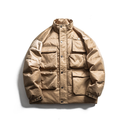 Herren Boxy Isolationsjacke im Fieldstil mit Cargo-Taschen und hohem Stehkragen Drune