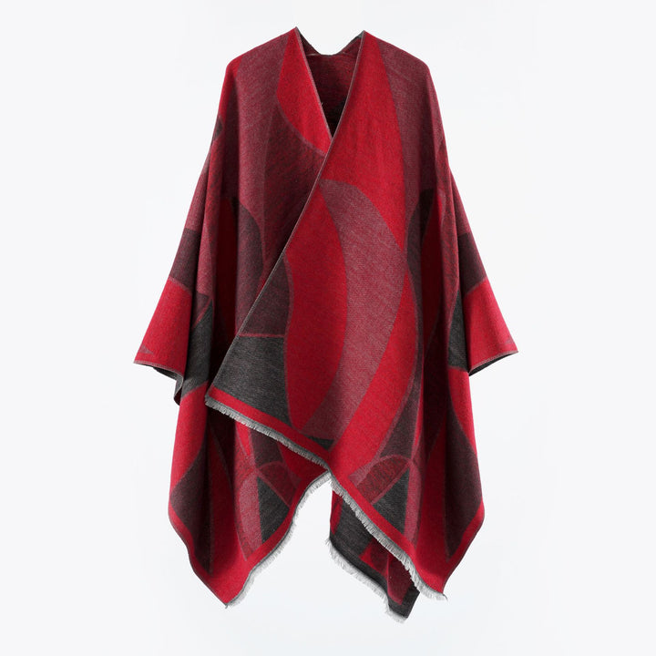 Damen Oversize-Poncho mit V-Ausschnitt und geometrischem Jacquard-Design Drune
