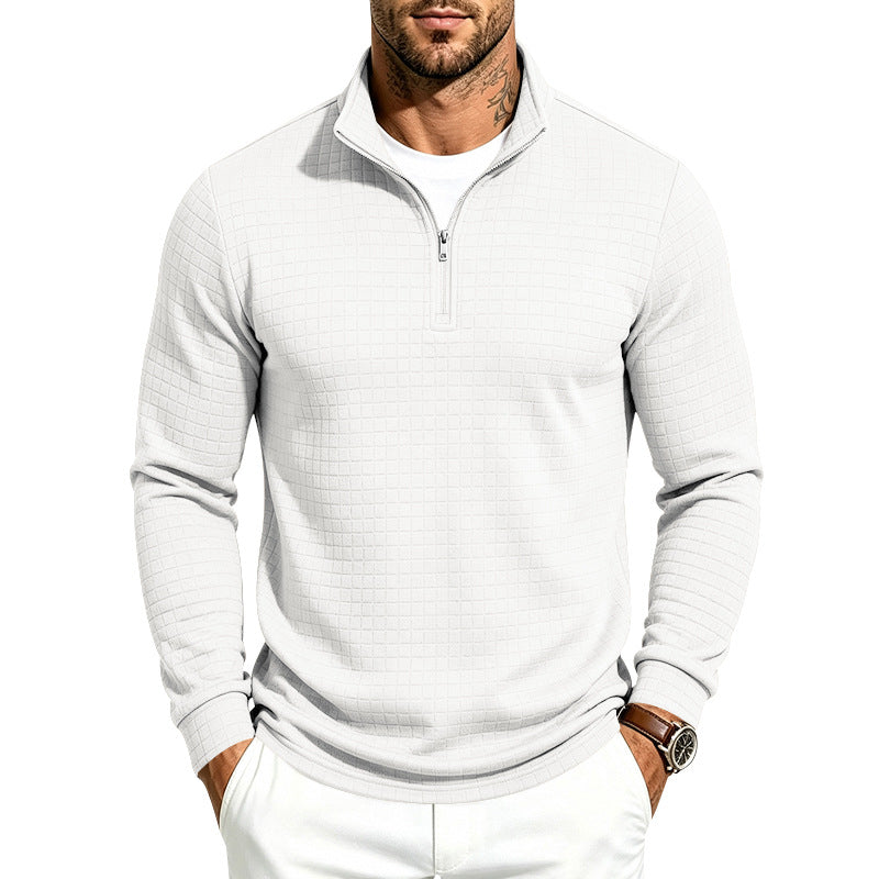 Herren Slim-Fit Pullover mit halbem Reißverschluss und geprägter Quadratstruktur Drune