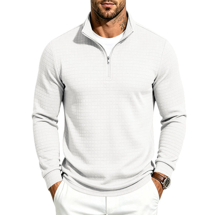Herren Slim-Fit Pullover mit halbem Reißverschluss und geprägter Quadratstruktur Drune