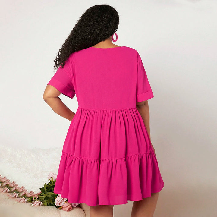 Damen lässiges Sommerkleid mit V-Ausschnitt und schwingendem Saum Drune