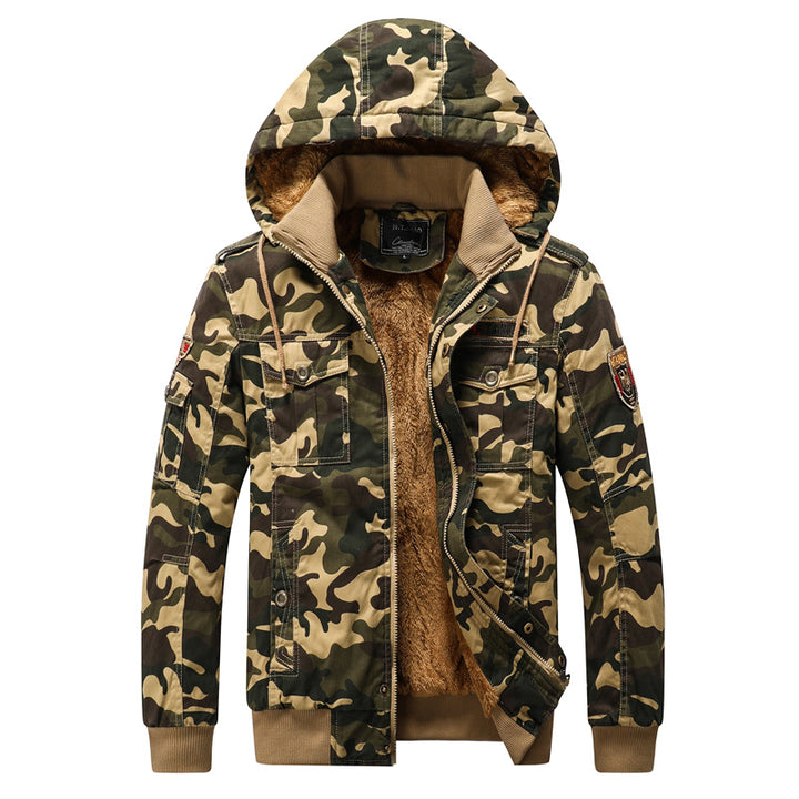 Herren Gefütterte Kapuzenparka im Camouflage-Militärstil mit Teddyfutter Drune