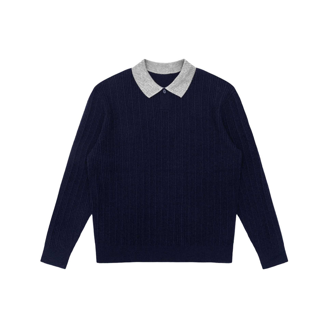 Herren Feinstrukturierter Rippstrick-Polo-Pullover mit Kontrastkragen Drune