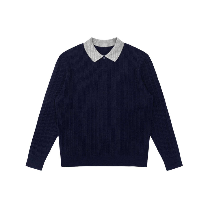 Herren Feinstrukturierter Rippstrick-Polo-Pullover mit Kontrastkragen Drune