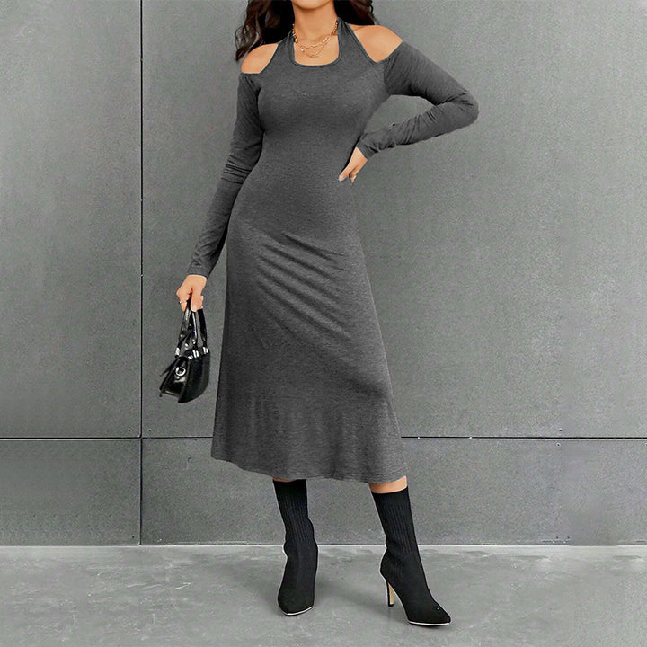 Damen figurbetontes Midikleid mit Neckholder, Cut-Out-Schultern und taillierter Jersey-Silhouette Drune