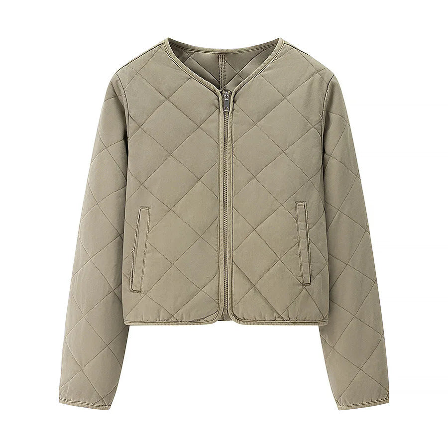 Damen nan Kurzjacke im Boxy-Cut mit Diamantsteppung, abgerundetem Saum und verdecktem Reißverschluss Drune