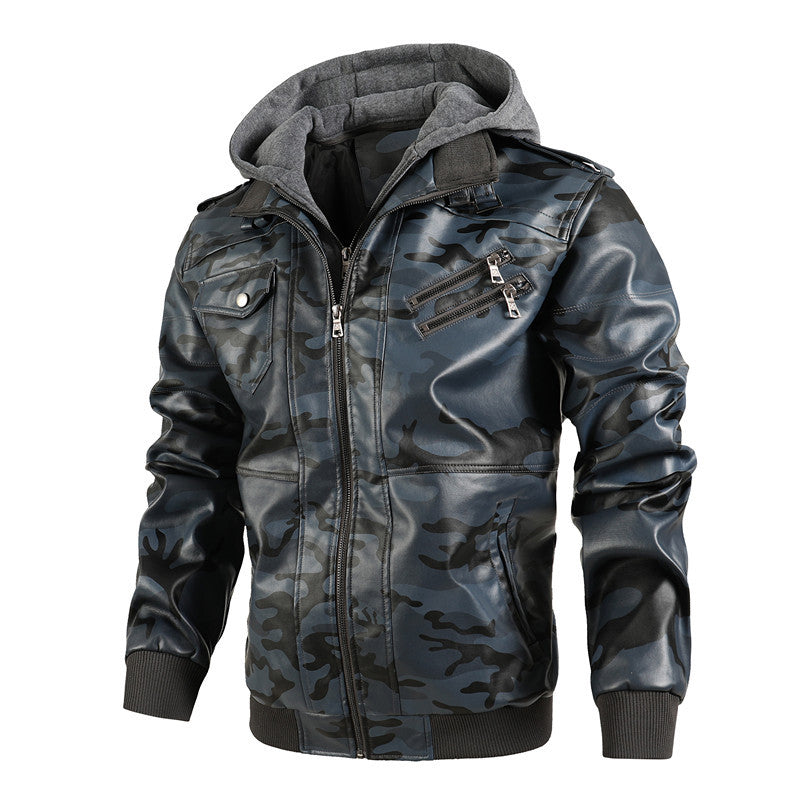 Herren Modische Kunstlederjacke im Military-Stil Drune