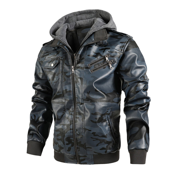 Herren Modische Kunstlederjacke im Military-Stil Drune
