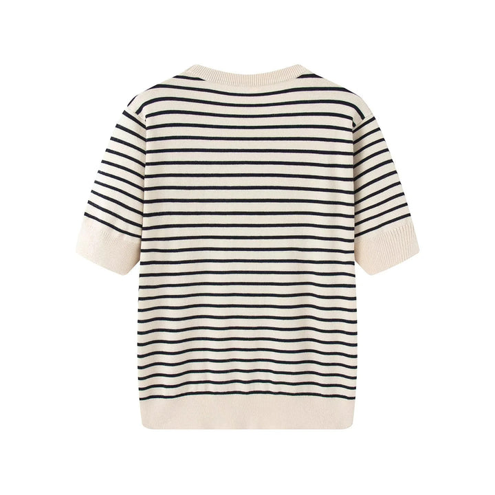 Damen nan gestreifte Feinstrick-Cardigan mit Rundhalsausschnitt und durchgehender Knopfleiste Drune