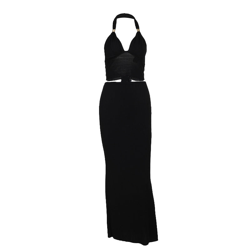 Damen Elegantes Maxikleid mit modischem Crop-Top Drune