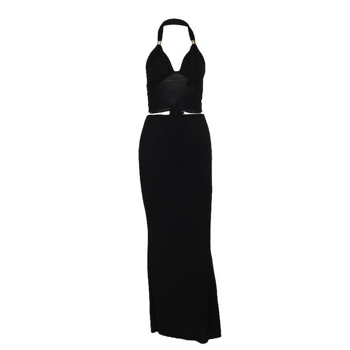 Damen Elegantes Maxikleid mit modischem Crop-Top Drune