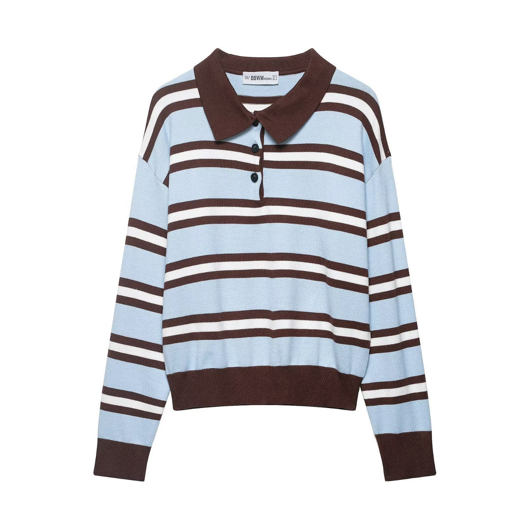 Damen Gestreifter Strick‑Polo‑Pullover im Oversize‑Cropped‑Schnitt Drune
