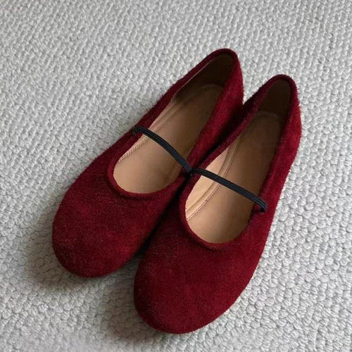 Damen elegante Ballerinas aus hochwertigem Wildleder mit flexiblem Riemchen Drune