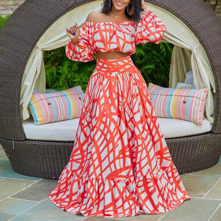 Damen Maxikleid mit überschnittenen Ärmeln und weitem Rock Drune