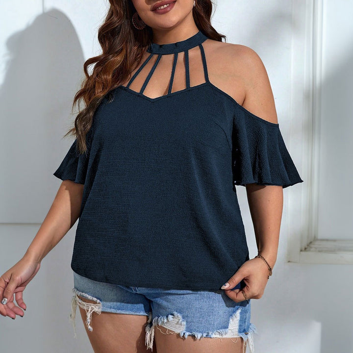 Damen Off-Shoulder Top mit Stehkragen und verspielten Rüschendetails Drune