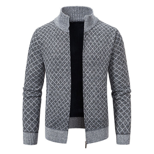 Herren Gemusterte Strickjacke mit Stehkragen und durchgehendem Reißverschluss Drune