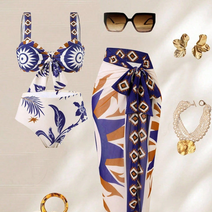 Damen Bandeau-Bikini-Set mit elegantem Überrock Drune