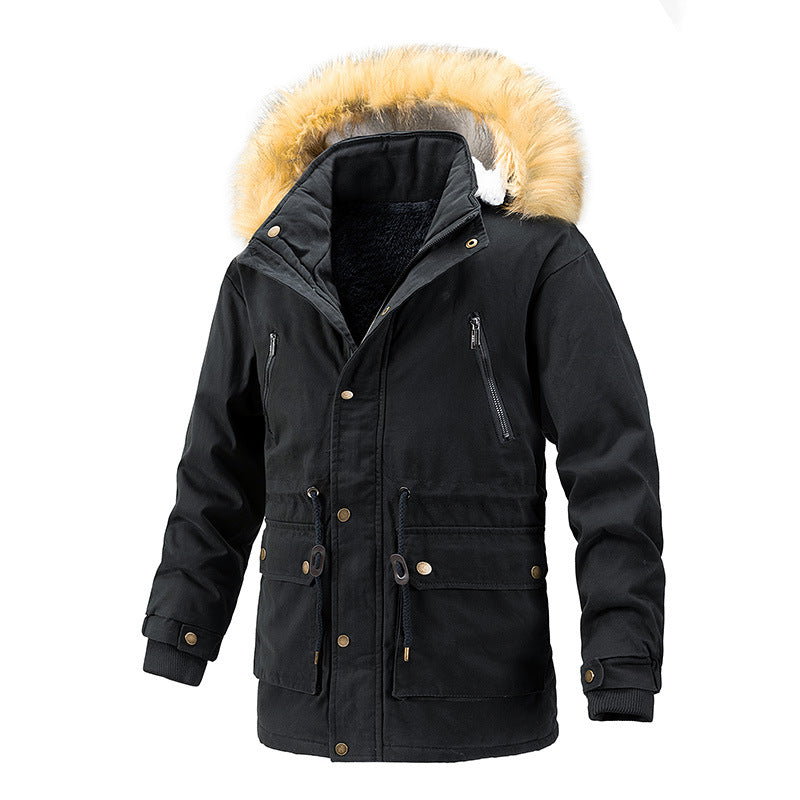 Herren Winterschutz-Parka mit wärmendem Teddyfutter abnehmbarer Kunstfellkapuze und verstärkten Utility-Taschen Drune