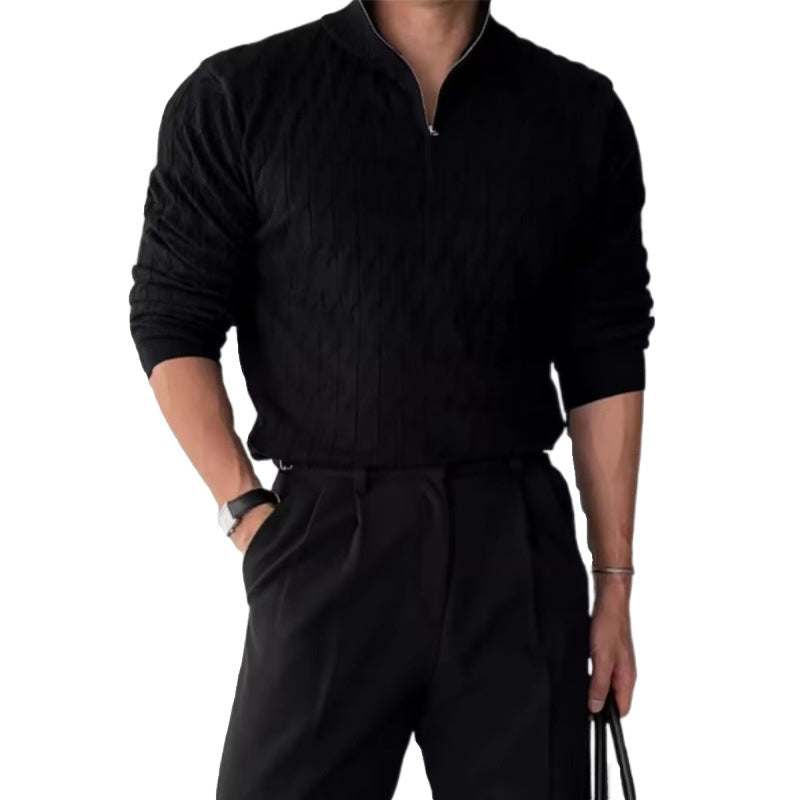 Herren Grobstrickpullover mit Stehkragen und Reißverschluss Drune