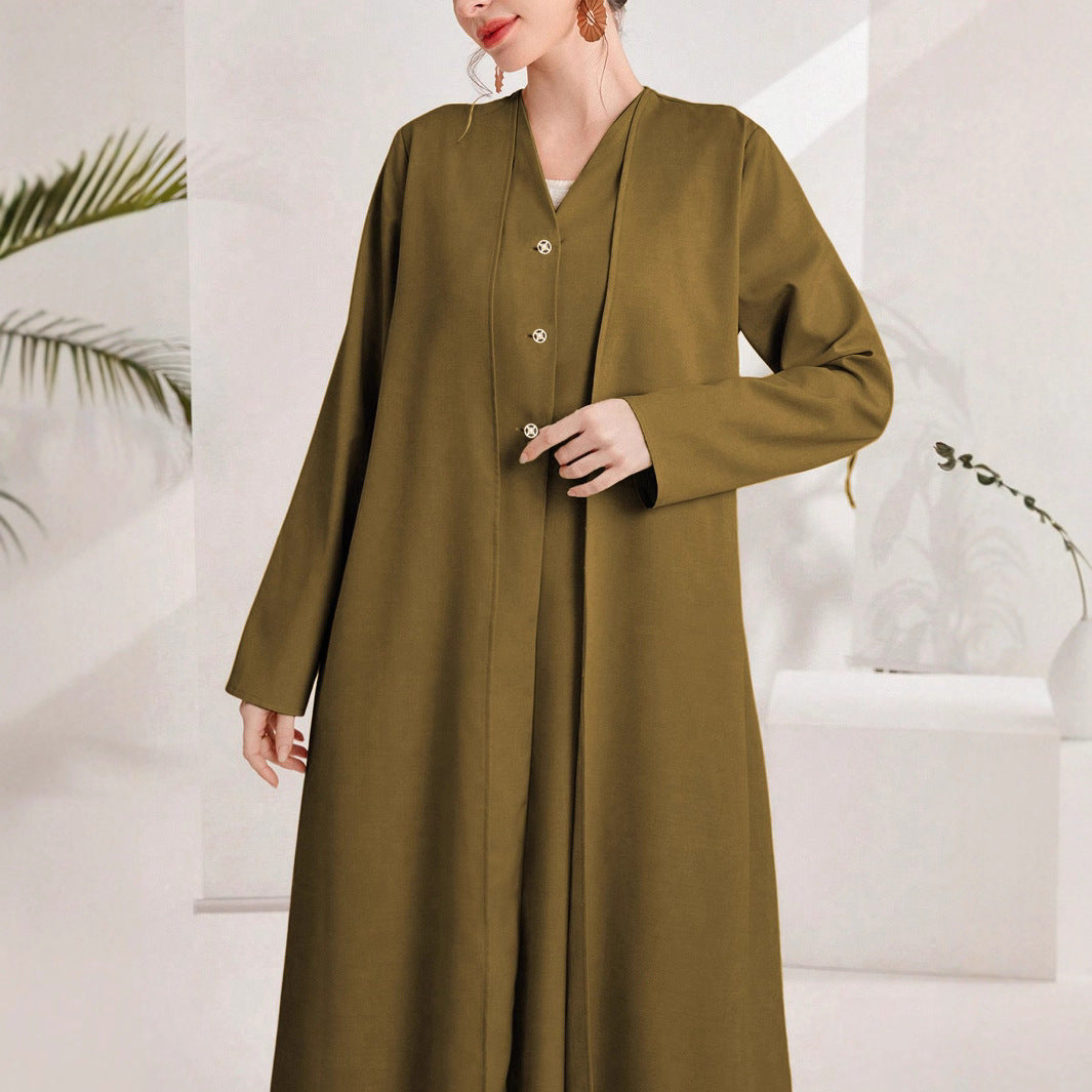 Damen eleganter Kaftan mit durchgehender Knopfleiste Drune