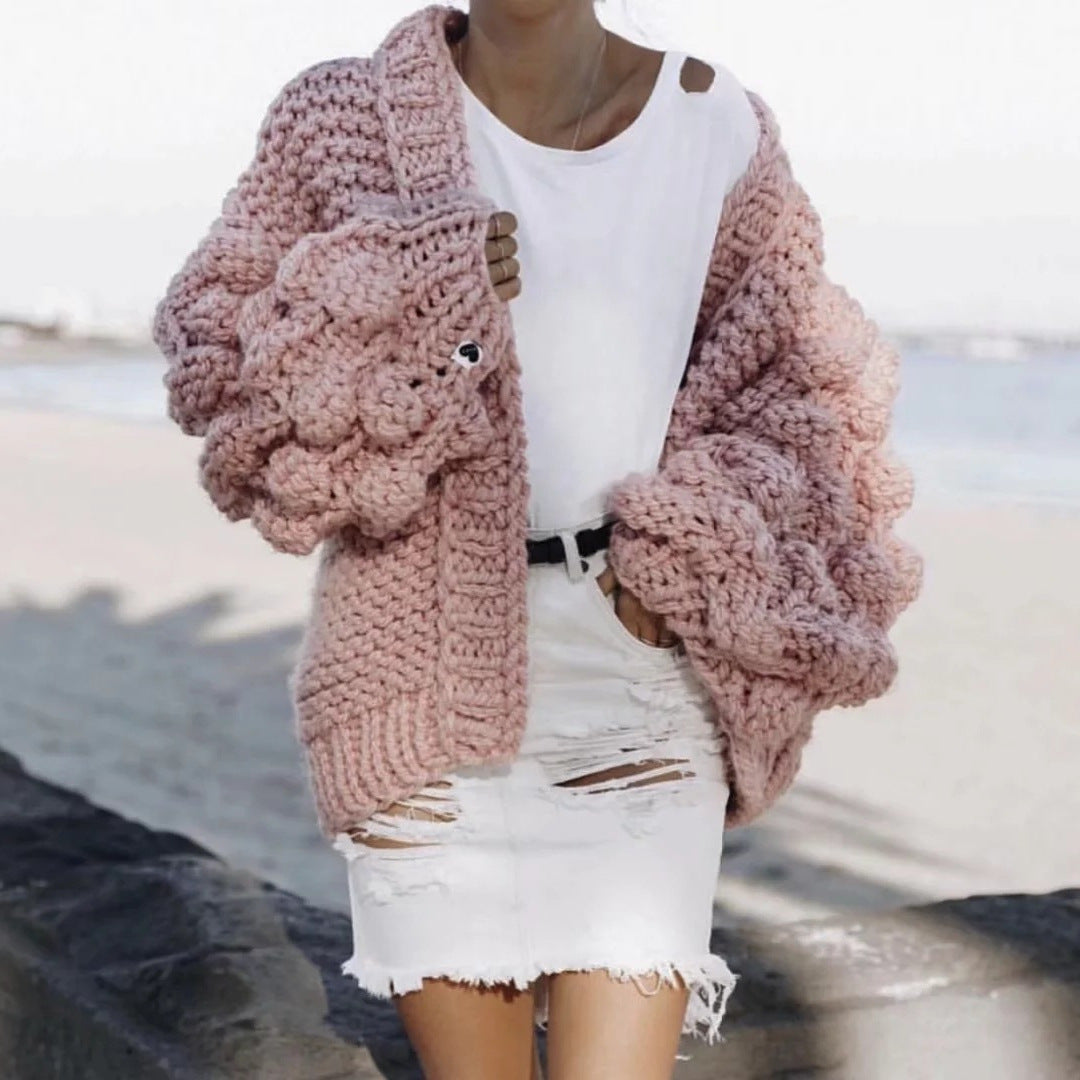 Damen Grob gestrickter Oversized Cardigan mit voluminösen Ärmeln Drune