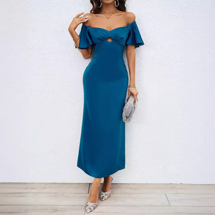 Damen Maxikleid mit schulterfreiem Design und eleganten Rüschendetails Drune
