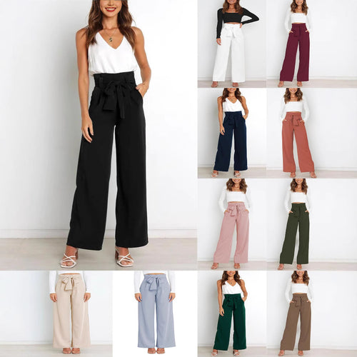 Damen elegante Hochbundhose mit Bindegürtel und weitem Bein Drune