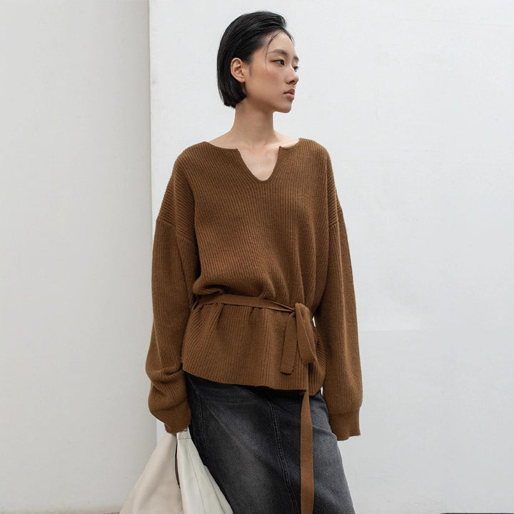 Damen lässiges Strickoberteil mit V-Ausschnitt Drune