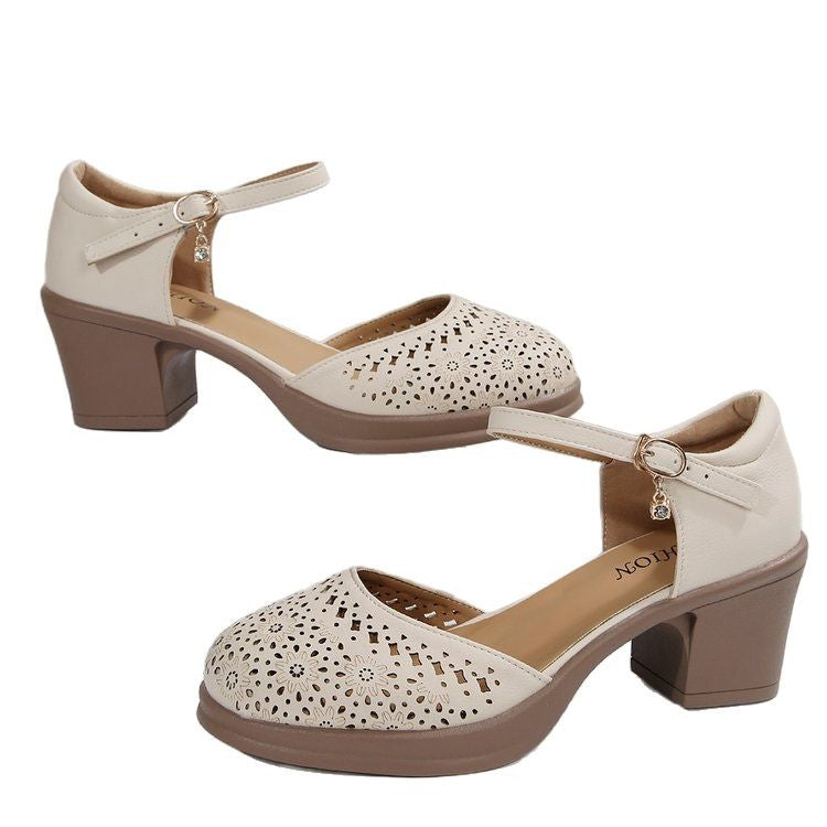 Damen Mary-Jane Pumps mit mittelhohem Blockabsatz, perforiertem Obermaterial und gepolstertem Komfortfußbett Drune