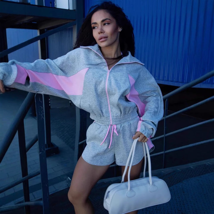 Damen lässige Sportjacke und Shorts-Set Drune