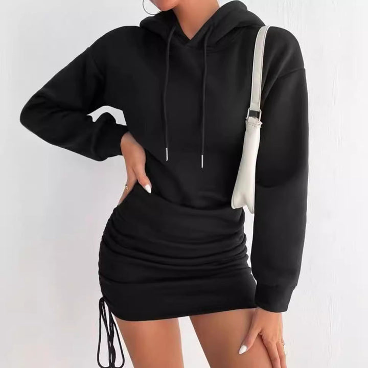 Damen Kapuzenkleid mit gerafftem Saum und bequemem Schnitt Drune