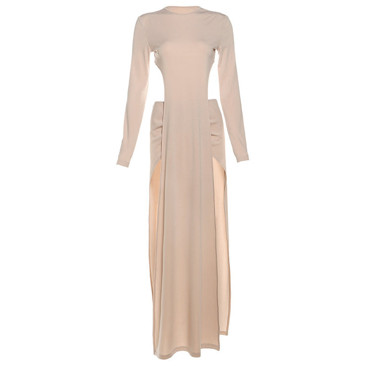 Damen Elegantes Maxikleid mit raffinierten Seitenschlitzen und langen Ärmeln Drune