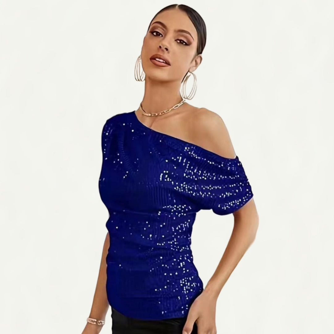 Damen Elegantes asymmetrisches Top mit Glitzerakzenten Drune