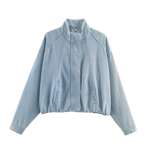 Damen Kurzjacke aus leichter Denim‑Qualität mit Raglanärmeln und verdeckter Verschlussleiste Drune