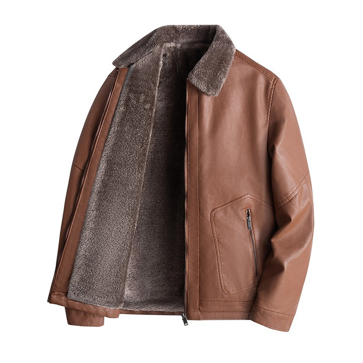 Herren Lässige Kunstlederjacke mit Teddyfutter Drune