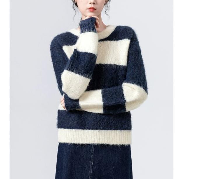 Damen Modischer Kuschel-Pullover mit Streifenmuster Drune