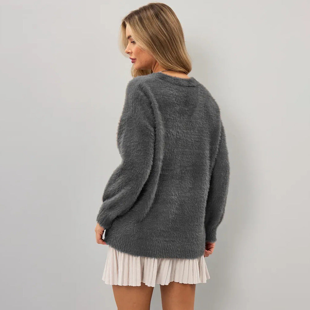 Damen kuschelige Strickjacke mit asymmetrischem Schnitt und Knopfverschluss Drune