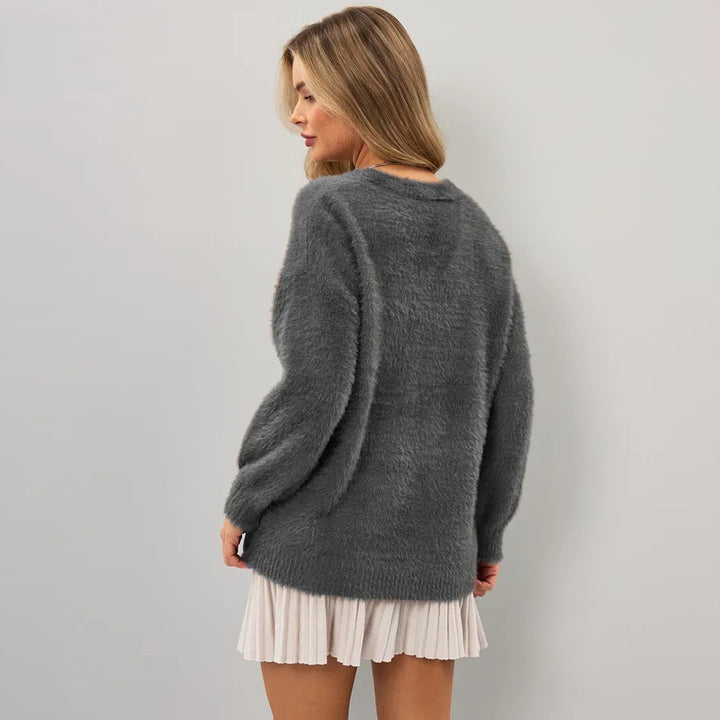 Damen kuschelige Strickjacke mit asymmetrischem Schnitt und Knopfverschluss Drune