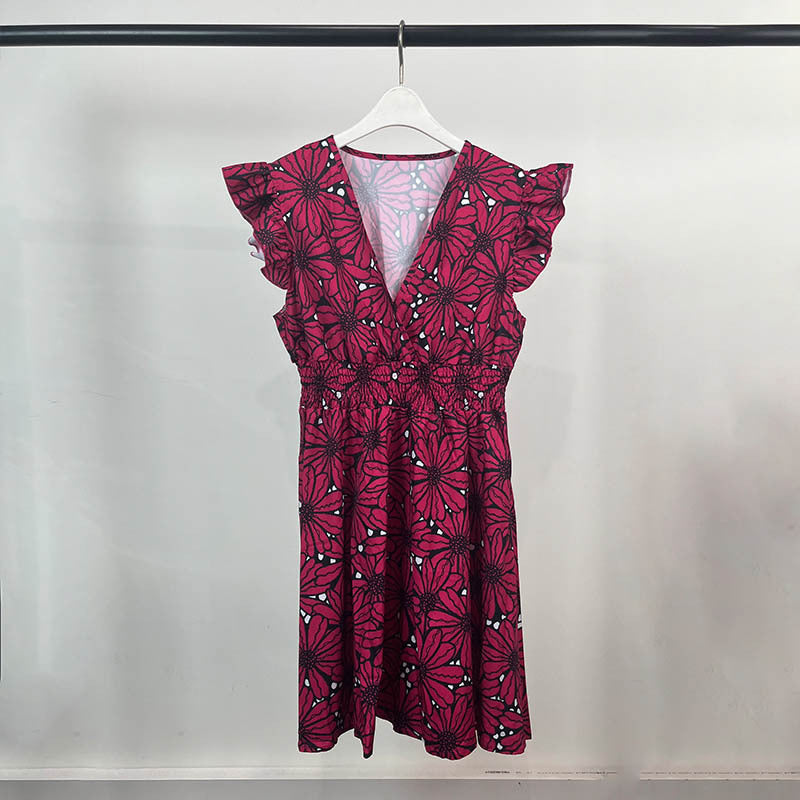 Damen Elegantes Blumenkleid mit schwingendem Saum und Rüschen Drune
