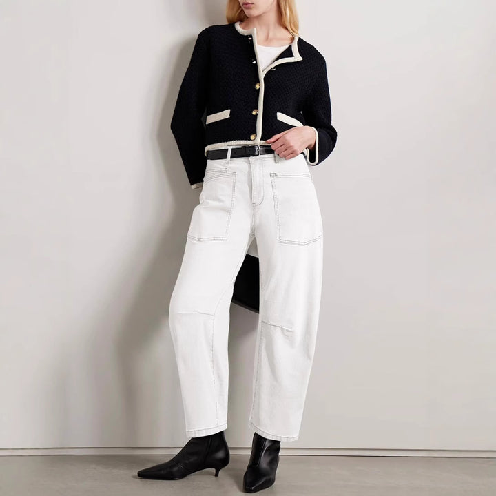 Damen halbhohe Denim-Hose mit einzigartigen aufgesetzten Taschen Drune