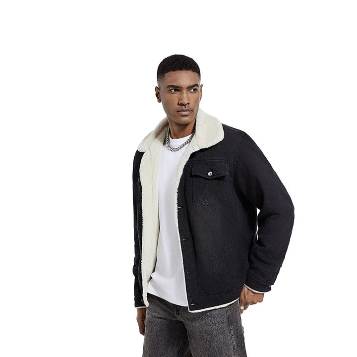 Herren Geprägte Jeansjacke mit Fleece-Innenfutter Drune
