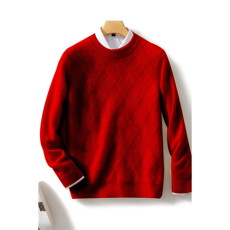 Herren Feiner Strukturstrickpullover mit kurzem Stehkragen und Diamant‑Relief Drune